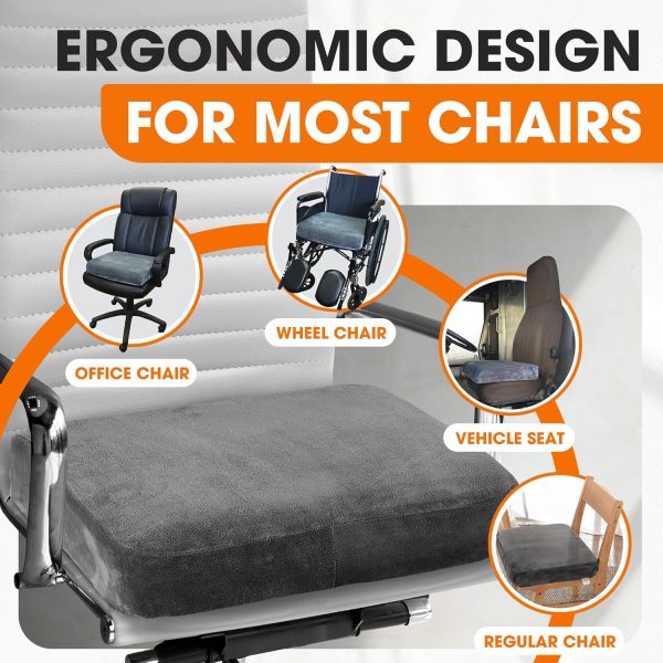 Cheer Collection Extra Large Seat Cushion | Memory Foam Comfort Pad for Prolonged Sitting with Removable Washable Cover - Image 3