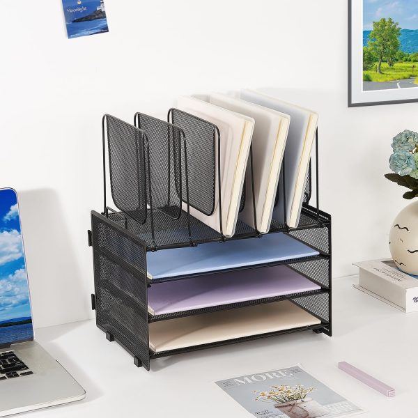 Desk Organizers and Accessories, 3-Tier Paper Organizer with 5 Vertical File Holders, File Folder Organizer (Black, 3T) - Image 3