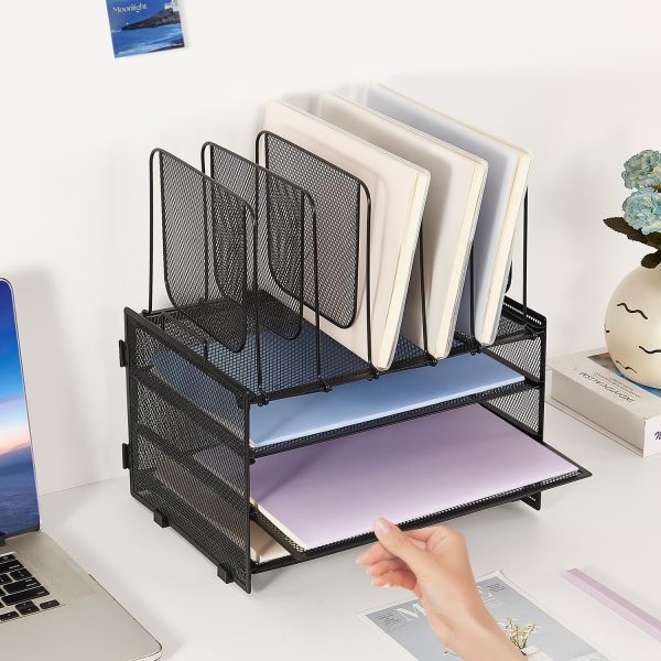 Desk Organizers and Accessories, 3-Tier Paper Organizer with 5 Vertical File Holders, File Folder Organizer (Black, 3T) - Image 6