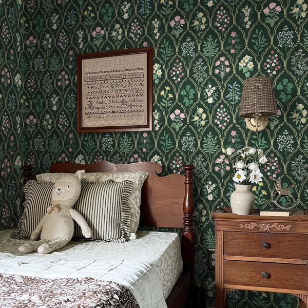 Dimoon 17.3''x78.7'' Peel and Stick Wallpaper Floral Contact Paper Vintage Wallpaper Green Pink Renter Friendly Waterproof Upgrade Embossed Self Adhesive Kitchen Bedroom Cabinet - Image 4