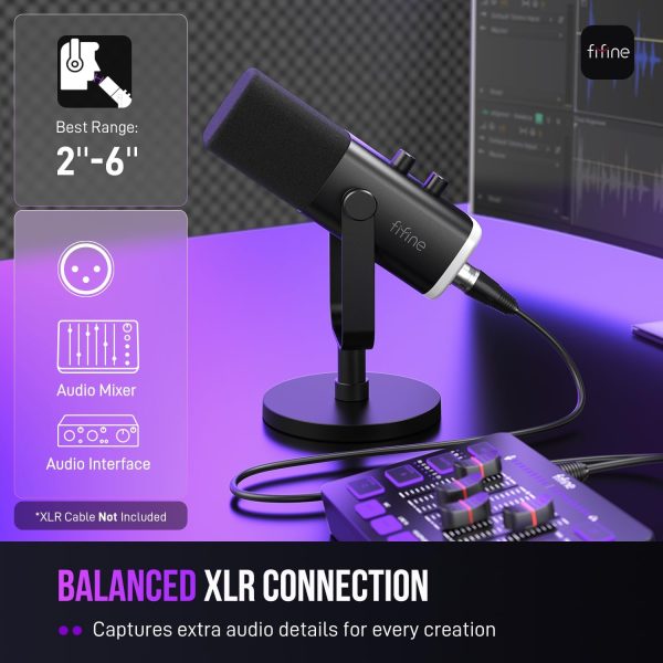 FIFINE USB/XLR Dynamic Microphone for Podcast Recording, PC Computer Gaming Streaming Mic with RGB Light, Mute Button, Headphones Jack, Desktop Stand, Vocal Mic for Singing YouTube-AmpliGame AM8 - Image 6
