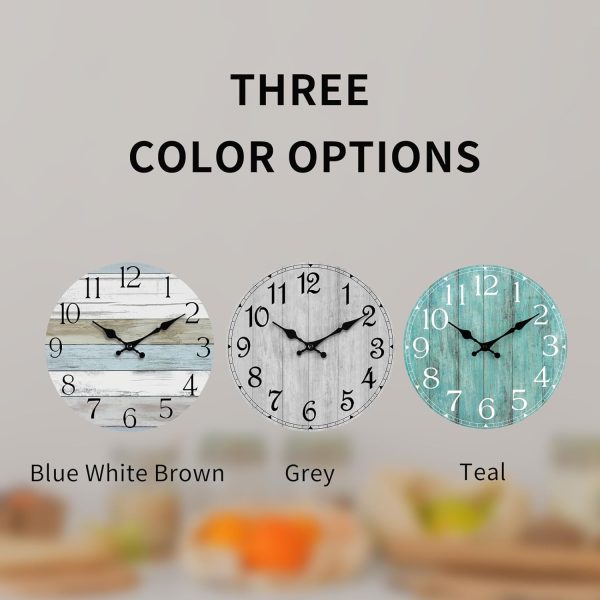 HYLANDA Wall Clock, Rustic Wall Clocks Battery Operated Silent Non Ticking, Country Round Wooden Clocks Farmhous Wall Decorative for Kitchen, Bathroom, Living Room (Gray 8 Inch) - Image 2