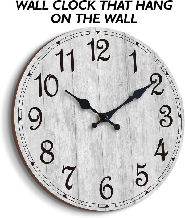 HYLANDA Wall Clock, Rustic Wall Clocks Battery Operated Silent Non Ticking, Country Round Wooden Clocks Farmhous Wall Decorative for Kitchen, Bathroom, Living Room (Gray 8 Inch) - Image 6