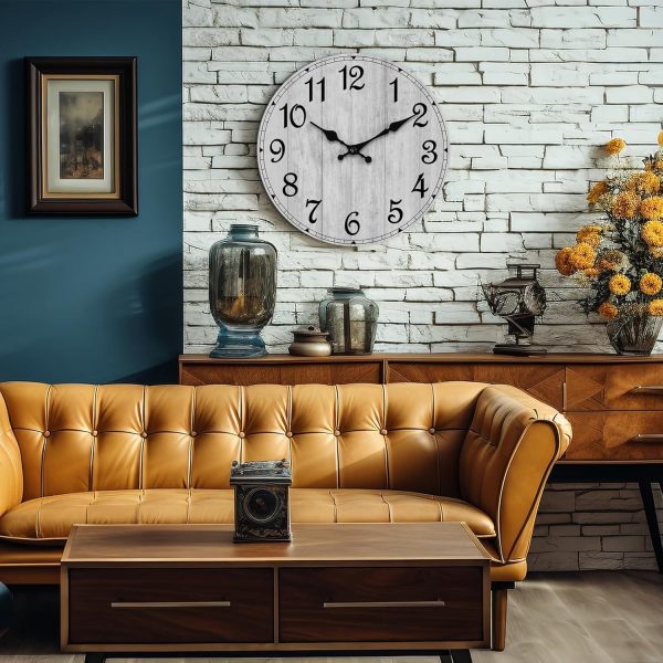 HYLANDA Wall Clock, Rustic Wall Clocks Battery Operated Silent Non Ticking, Country Round Wooden Clocks Farmhous Wall Decorative for Kitchen, Bathroom, Living Room (Gray 8 Inch) - Image 9