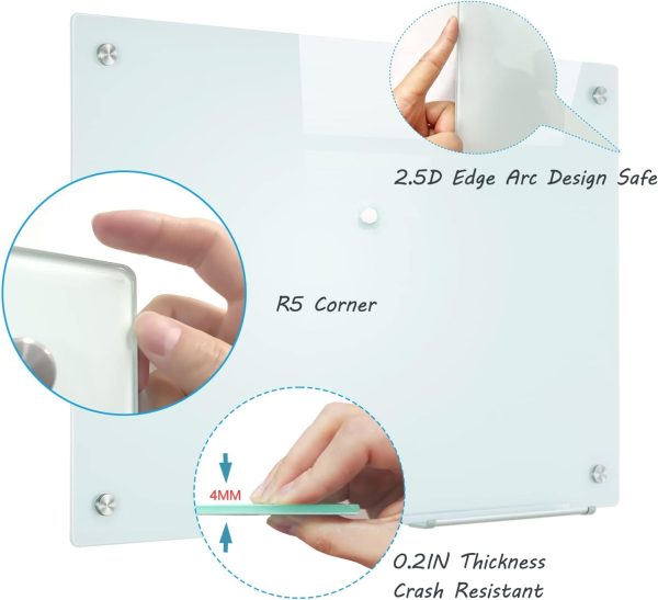 Magnetic Glass Whiteboard, 36"x48"(90x120cm) Frameless Dry Erase Board White Board Surface Wall Mounted for Office, Classroom & Home - Image 2