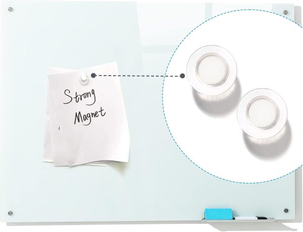 Magnetic Glass Whiteboard, 36"x48"(90x120cm) Frameless Dry Erase Board White Board Surface Wall Mounted for Office, Classroom & Home - Image 3