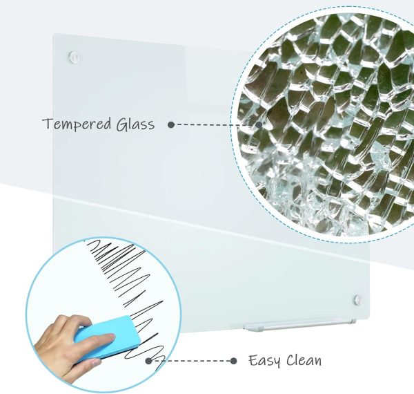 Magnetic Glass Whiteboard, 36"x48"(90x120cm) Frameless Dry Erase Board White Board Surface Wall Mounted for Office, Classroom & Home - Image 4