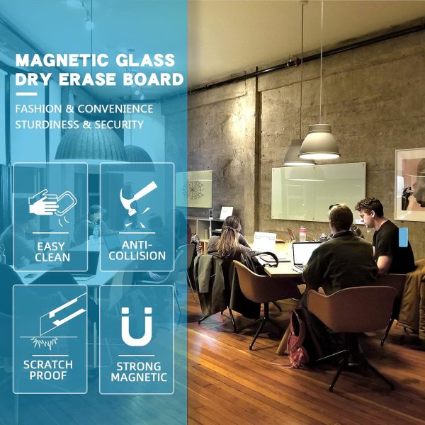 Magnetic Glass Whiteboard, 36"x48"(90x120cm) Frameless Dry Erase Board White Board Surface Wall Mounted for Office, Classroom & Home - Image 6