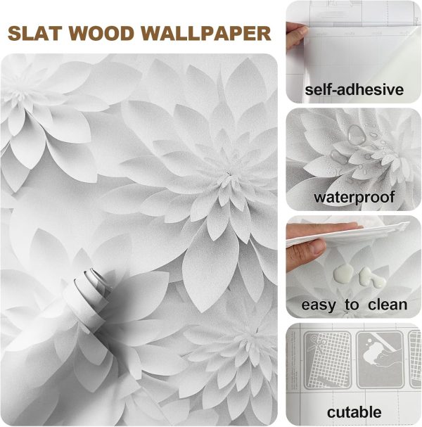 Peel and Stick Floral Contact Paper Imitation Flat Lotus Flower Wallpaper Removable Renter Friendly Wallpaper for Bedroom Living Room Backsplash 17.7in x 6.6ft - Image 2