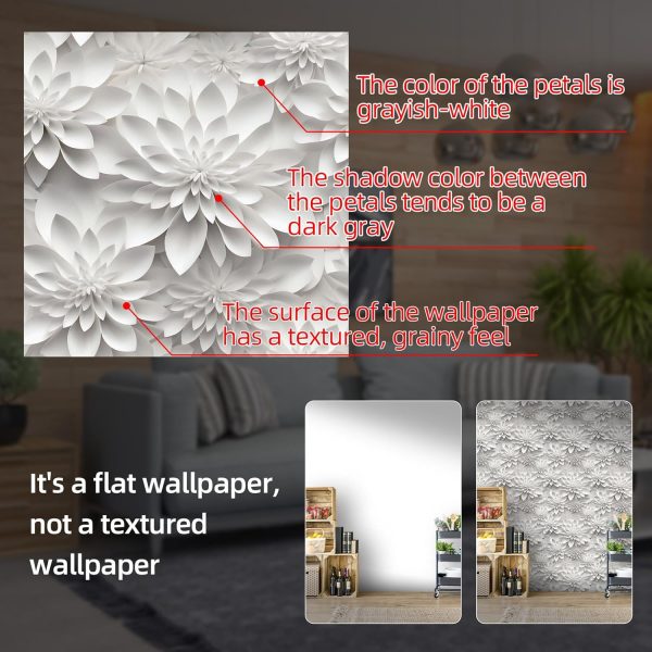 Peel and Stick Floral Contact Paper Imitation Flat Lotus Flower Wallpaper Removable Renter Friendly Wallpaper for Bedroom Living Room Backsplash 17.7in x 6.6ft - Image 3