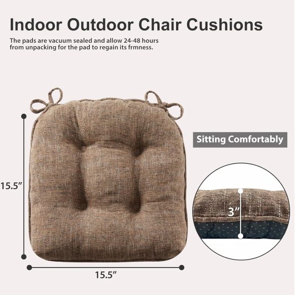 Quilmfoam 15.5"x15.5" Kitchen Chair Cushions Set of 4 for Dining Chair, Soft Tufted Non-Slip Memory Foam Seat Cushion with Ties for Indoor Kitchen Dining Furniture, Brown - Image 3