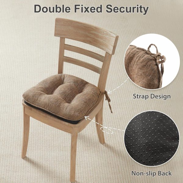 Quilmfoam 15.5"x15.5" Kitchen Chair Cushions Set of 4 for Dining Chair, Soft Tufted Non-Slip Memory Foam Seat Cushion with Ties for Indoor Kitchen Dining Furniture, Brown - Image 4
