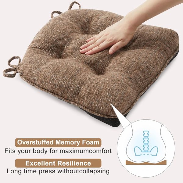 Quilmfoam 15.5"x15.5" Kitchen Chair Cushions Set of 4 for Dining Chair, Soft Tufted Non-Slip Memory Foam Seat Cushion with Ties for Indoor Kitchen Dining Furniture, Brown - Image 5