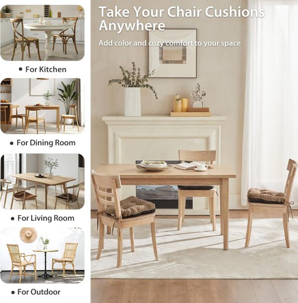 Quilmfoam 15.5"x15.5" Kitchen Chair Cushions Set of 4 for Dining Chair, Soft Tufted Non-Slip Memory Foam Seat Cushion with Ties for Indoor Kitchen Dining Furniture, Brown - Image 6
