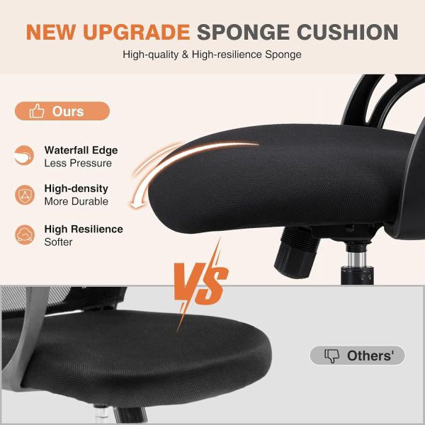 Sweetcrispy High-Back Mesh Home Office Chair with Adjustable Headrest and Lumbar Support, Flip-up Armrest Ergonomic Rolling Work Chair for Study, and Bedroom, Black - Image 4
