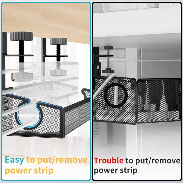 Under Desk Cable Management Tray Black, No Drill Organizer With Clamp for Wire Management, PC Cord Accessories & Workspace Organizers for Office, Home - Image 3