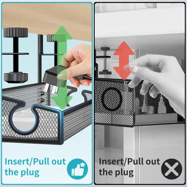 Under Desk Cable Management Tray Black, No Drill Organizer With Clamp for Wire Management, PC Cord Accessories & Workspace Organizers for Office, Home - Image 4