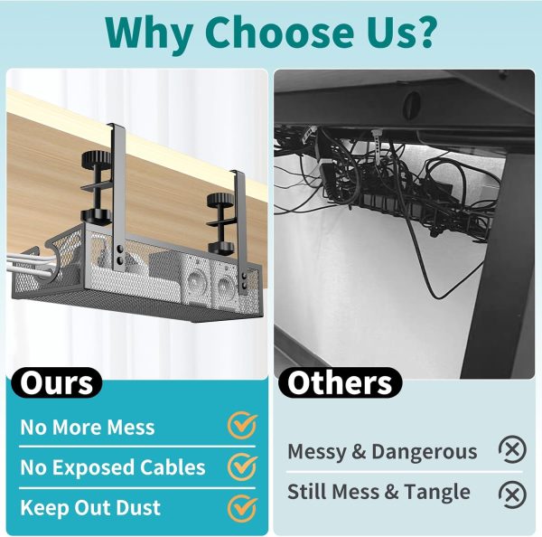 Under Desk Cable Management Tray Black, No Drill Organizer With Clamp for Wire Management, PC Cord Accessories & Workspace Organizers for Office, Home - Image 5